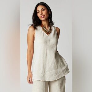 La Fixsun 100% Linen Beige Sleeveless V-Neck Top Women’s Size Small Made in USA